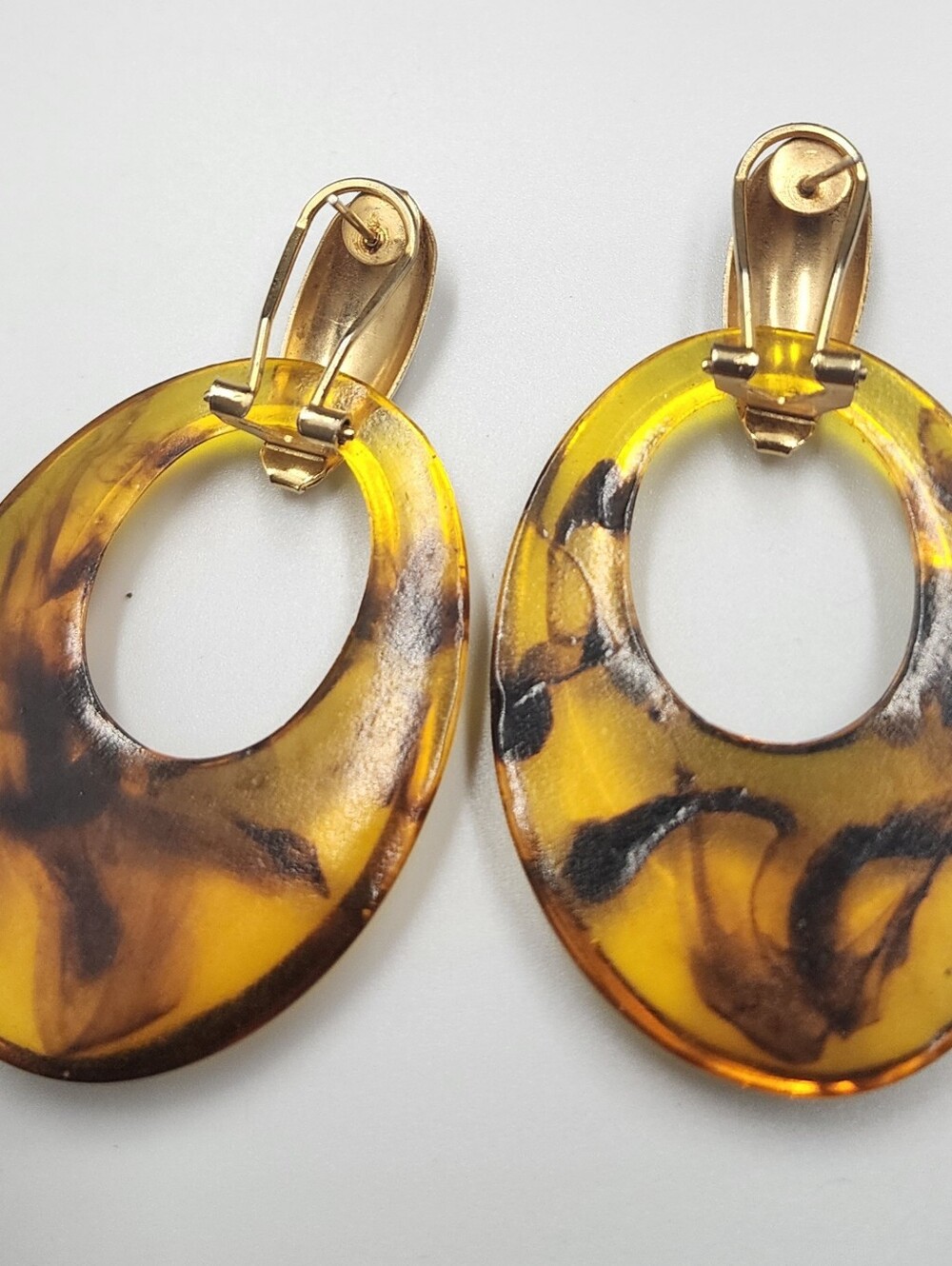 Faux Tortoise Shell Door Knocker Style Earrings Pierced - Picture 6 of 8
